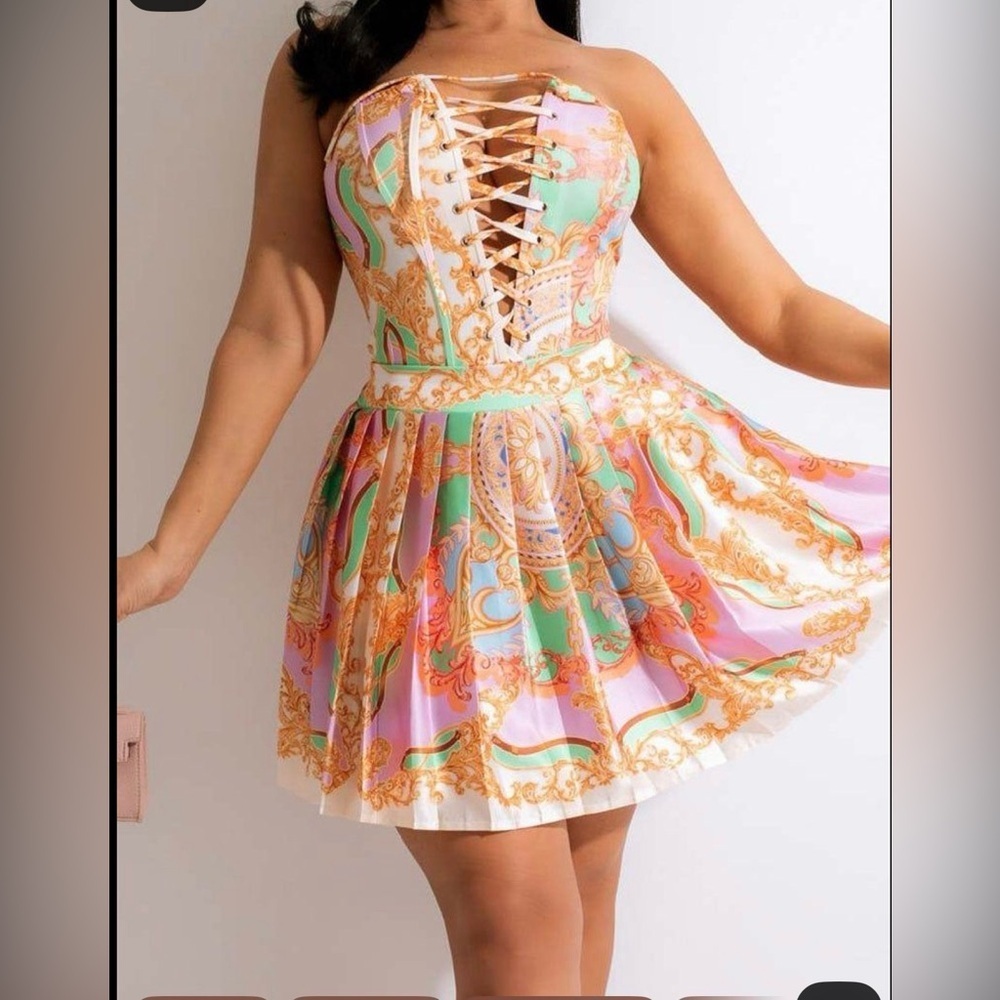 Vibrant Lace-Up corset and skirt set